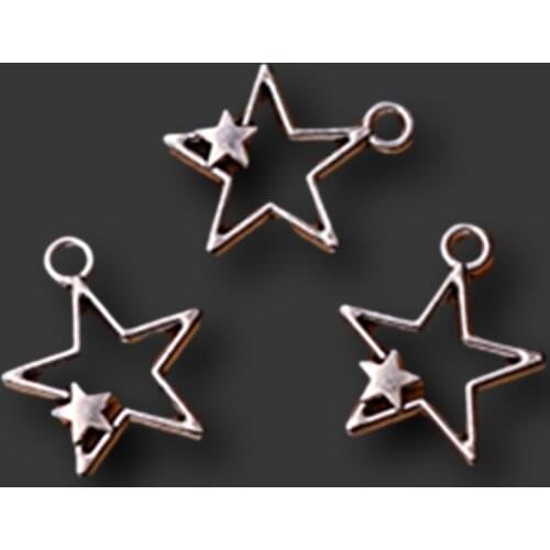 WKOUD 10pcs Silver Color Hollow Pentagram Charm Fashion Earrings Necklace DIY Metal Jewelry Alloy Pendants A1090