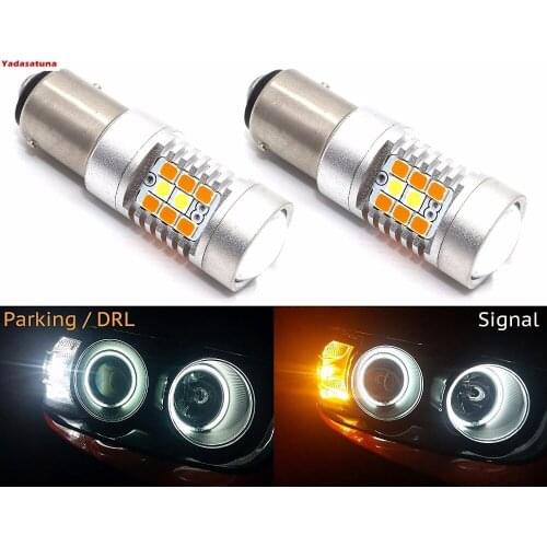 2Pcs 1157/7443/3157 Switchback LED Bulbs Extremely Bright 2835 28-SMD Chipsets White/Yellow For Turn Signal Lights/Parking DRL