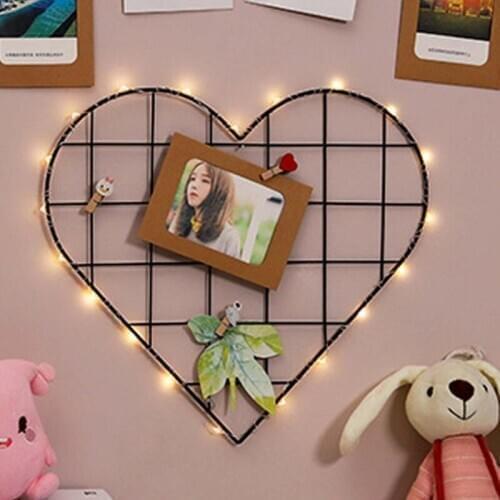 4pcs Round Heart Mesh Grid Wall Photo Postcards Display Organizer DIY Pictures 896A