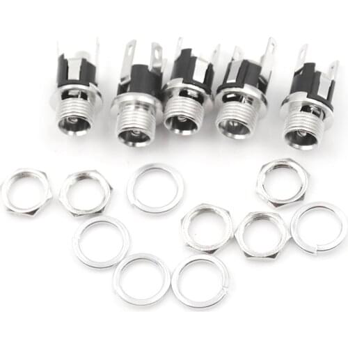 5 Pcs/lot 5.5mmx2.1mm DC Power Jack Socket Female Panel Mount Connector Wholesale