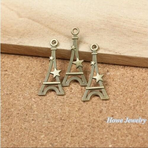 50 pcs quality Antique bronze Hollow Double sided Paris Eiffel Tower Pendant Alloy DIY Bracelet Necklace Jewelry Accessories