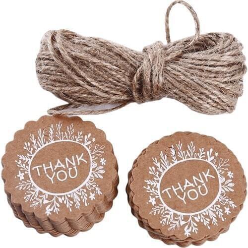 50pcs Garland Kraft Paper Round Gift Tags THANK YOU Blank Garment Label Cards Wedding Party Price Handmade Paper Label Hang Tag