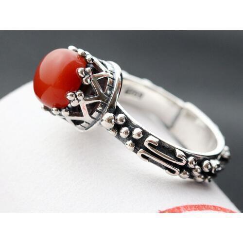 925 sterling silver set natural red stone silver ring