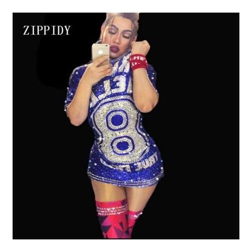 Shining Sexy Blue Sparkly Rhinestones Nightclub Celebrate Costume Dance Stage Outfit Female Singer Stretch Evening Wear Coat