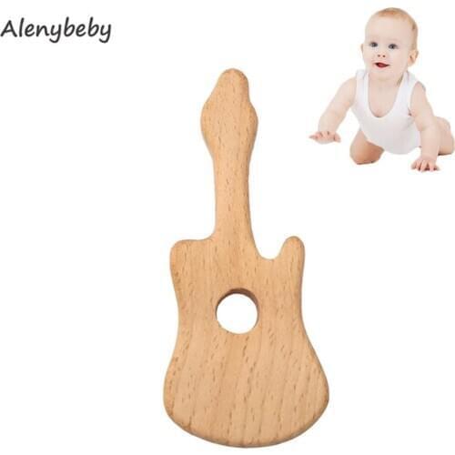 Wooden Teether Wood guitar Pendant For Pacifier Chain Baby Products Animal Wooden Blank Rodent Baby Teethers Birth Nurse Gifts