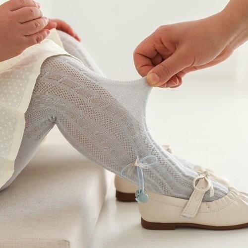 Kids Girls Cotton Ribbed Bow Pantyhose Toddler Child Summer Princess Knit Tights Newborn Infant Thin Mesh Pants Baby Accessories