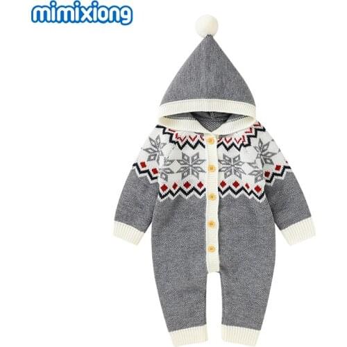 Baby Rompers Christmas Knitted Newborn Boy Girl Jumpsuits Winter Hooded Long Sleeve Infant Kids Overall Autumn One Piece Clothes