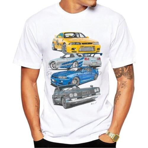 Vintage Fast And Furious Skyline Car Print T-Shirt Fashion Men Short Sleeve Funny Boy Casual Tops Hipster Man White Tee Shirt