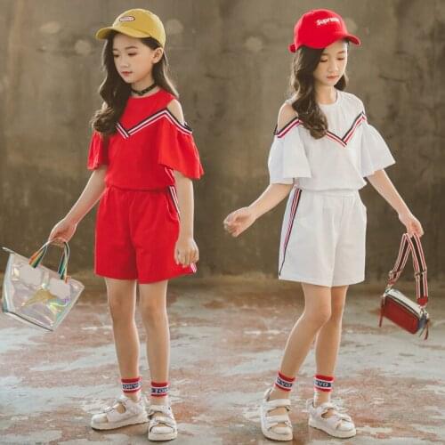 Girls Clothes Set Summer Short Sleeve T-shirt+Short Pants 2 PCS Children Clothing For Girls Teen Kids Clothes 4 6 8 10 12 Years
