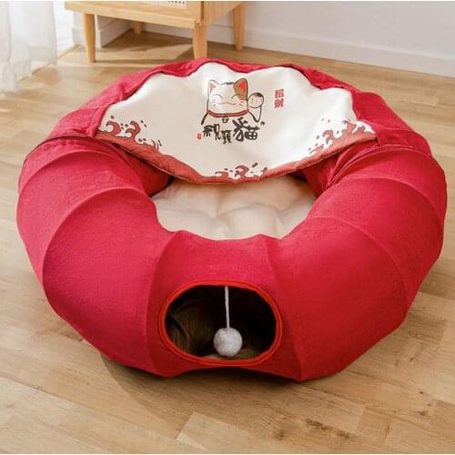 Cat Tunnel Bed Interactive Play Toy for Ferrets Rabbit Collapsible Play Tube with Ball Indoor Kitten Pet Exercising Tunnel