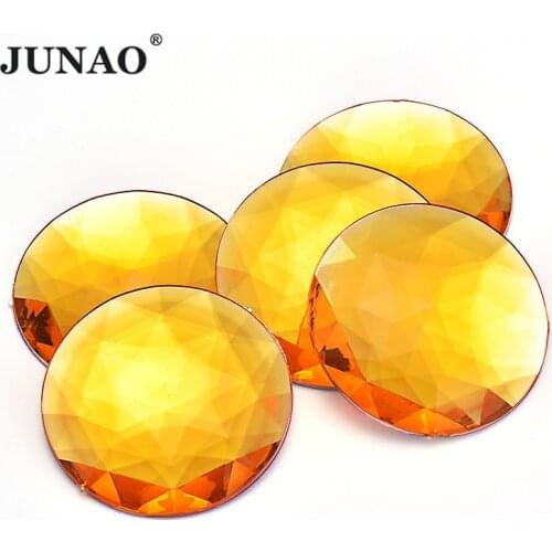JUNAO 52mm 20pcs Yellow Color Big Round Shape Rhinestones Flat Back Acrylic Crystal Stone Glue on Clothes Diamond for DIY Craft