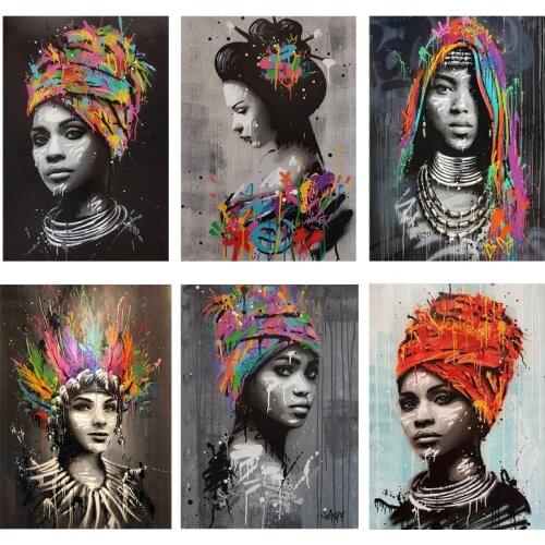 Colorful Graffiti Black Women Canvas Painting African Girl Wall Pictures Street Pop Art Prints Poster Home Decorative Paintings