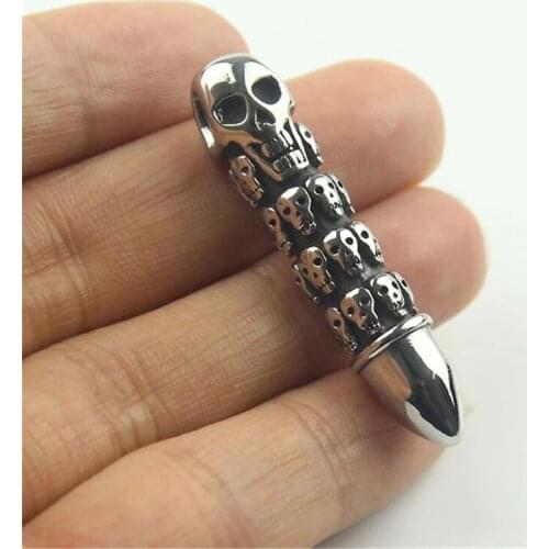 Cool Mens Silver color Skulls Bullet Rock Biker Stainless Steel Pendant