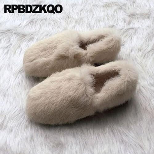 Lightweight 2021 Designer Chinese China Winter Ladies Beautiful Flats Shoes Rabbit Cute Women Slip On Round Toe Cheap Latest Fur