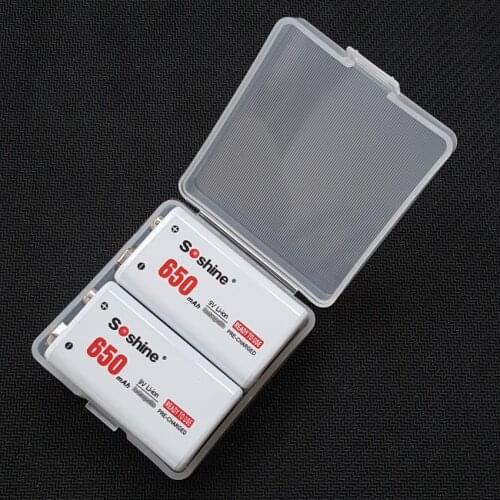 2PCS Soshine 9V lithium-ion polymer 650mah rechargeable battery 9V Battery pilhas recarregaveis with battery protective box