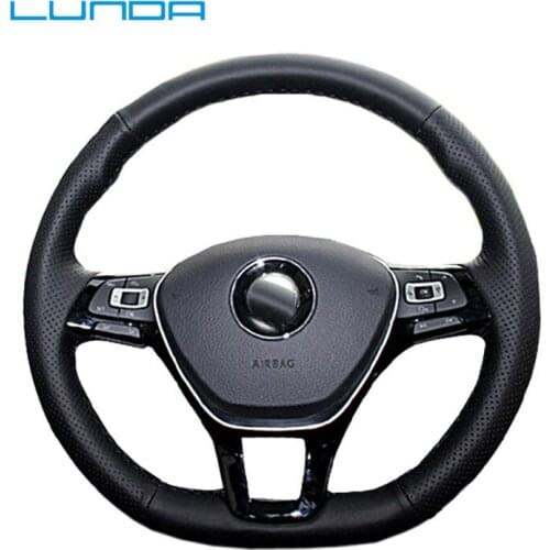 LUNDA Hand-stitched Black Leather Steering Wheel Cover for Volkswagen VW Golf 7 Mk7 New Polo Jetta Passat B8
