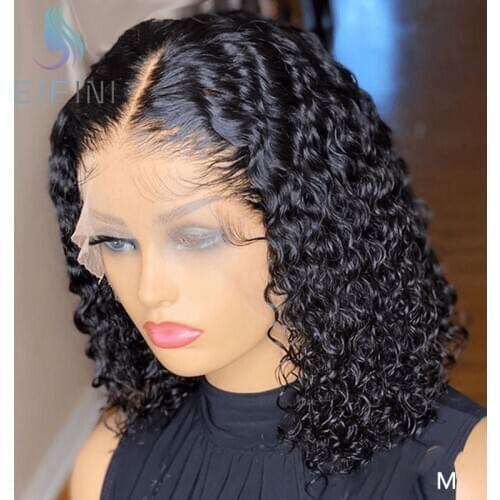 Malaysian Jerry Curly Short Bob T Part Part Lace Human Hair Wig Pre Plucked For Black Women Remy Hair 200 Density 13X6 Lace Wig