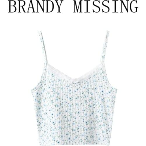 Sweet Girls Soft Cotton American Vintage Camis 2021 Summer Fashion Ladies Sexy Women Blue Floral Lace Trim Camisole