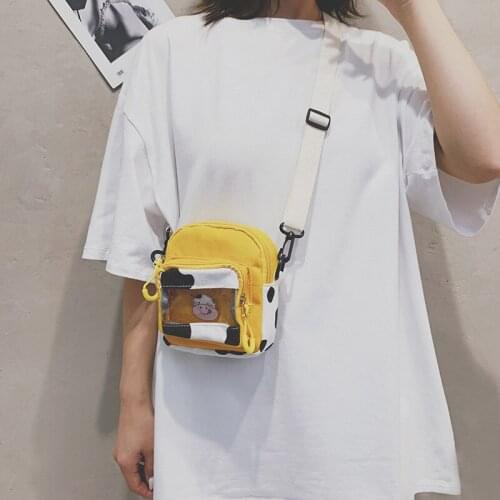 Fashion Transparent Shoulder Messenger Bag Cartoon Cow Pattern Shopper Poutch Women Canvas Crossbody Bag Square Tote Bag Clut