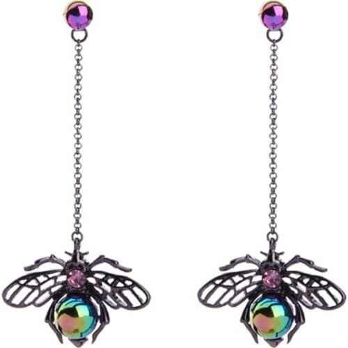 2021 Fashion Jewelry New Punk Long Tassel Crystal Rhinestone Pearl Hollow Wings Insect Earrings For Women Girls Accessories