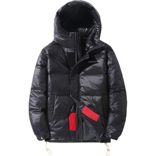 2019 Winter New Bright fabric Mens Down Jacket Fashion Casual Hooded Slim Fit Warm Thick White Duck Down Coat Brand Clothes
