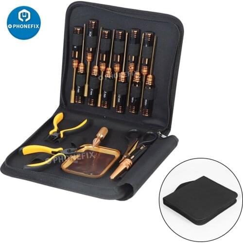 19 in 1 RC Model Repair Tools Kit Hex Screwdrivers Wrench Phillips Slotted Screw Bits Magnetic Tray scissors for RC Drone Boat