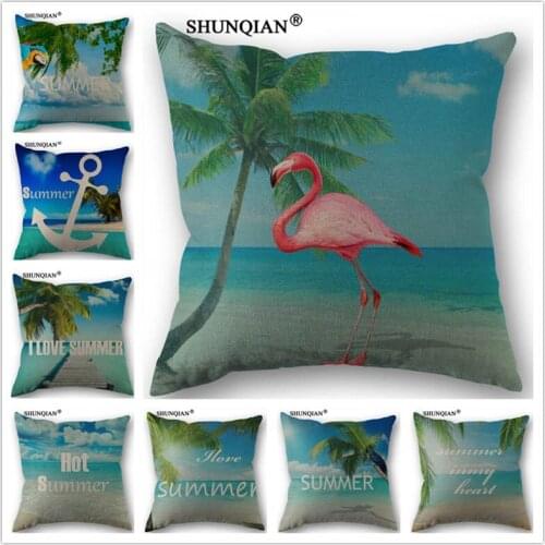 WJY4121 Tropical beach style beach coconut Linen Cotton Pillowcase Custom Zippered Cushion Pillow Cover 45x45cm Pillowcase