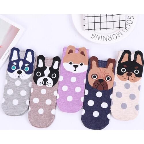5 Pairs/lot Cute Dog Socks Women Summer Korean Colorful Wave Point Novelty Design Sock Happy Fashion Sox