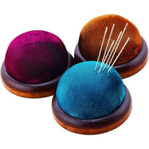 New Pin Cushion Shining Gold Ball Shaped Sewing Needle Pin Cushion DIY Cross Stitch Tool Wood Base Fabric Needle Storage Holder