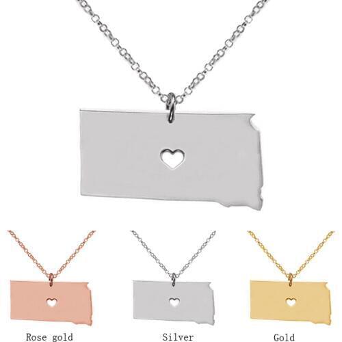SUTEYI South Dakota State Pendant With Love Map Necklaces United State Necklace Stainless Steel Jewelry Women Gifts