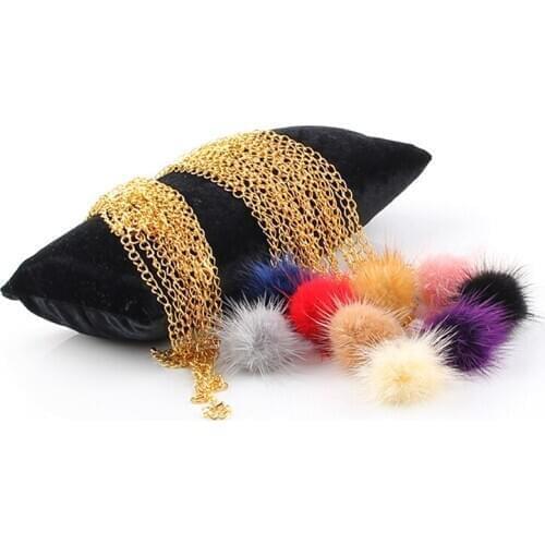 Fashion Sweet Mink Fur Ball with Faceted Crystal Beads Long Golden Women Necklace Sweater Winter Neck Chain Jewelry Accessory