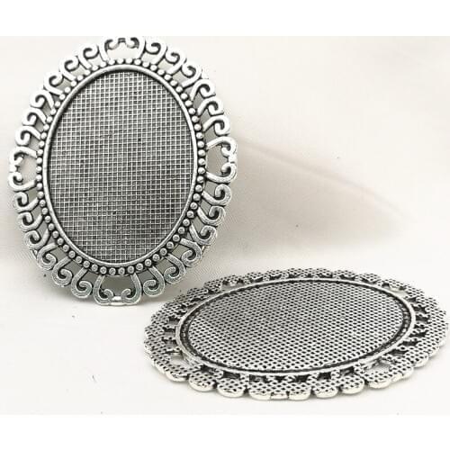 SIXTY TOWFISH 20pieces/lot 30*40mm Alloy/Metal Antique Silver/Bronze Lace Blank Tray Pendant Base Settings Jewelry Accessories