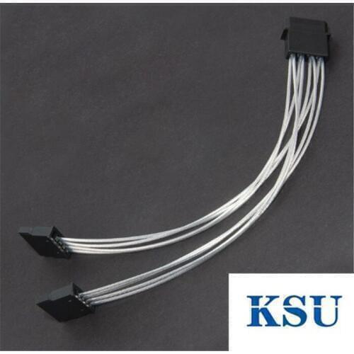 Silver plated wire Molex 4pin IDE 1 to 2 SATA 15Pin Hard Drive Power Supply Splitter Cable Cord for DIY PC Sever 50CM