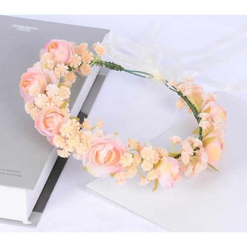 Romantic Pink Gypsophila Flower Crown Korean Hairband Bride Wedding Head Wreath Children Holiday Performance Garland Wholesale