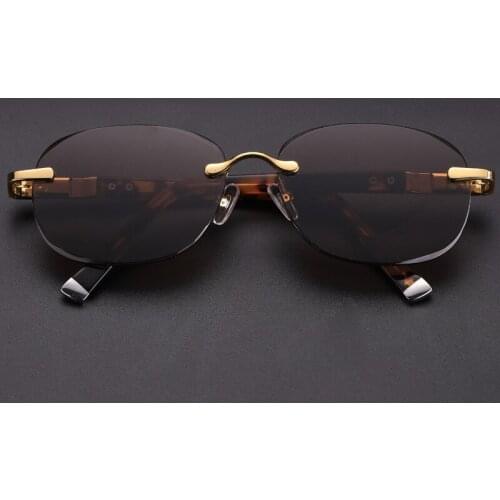 Rimless Glass Sunglasses Oval Brown Vintage Woman Men Acetate Frame + Natural Stone Lens Sun Glasses Anti Scratch Brand Designer