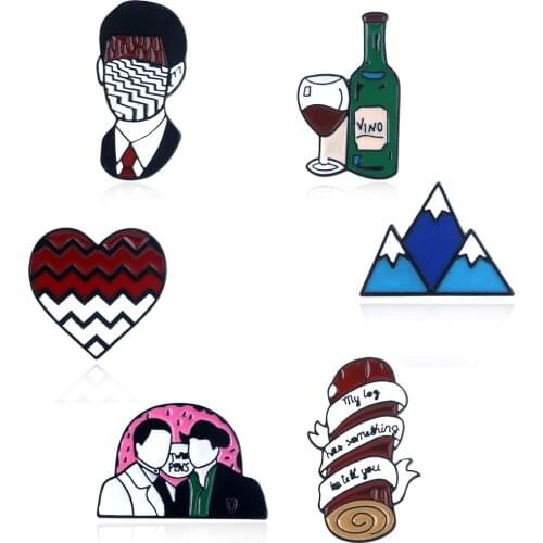 TVseries TwinPeaks Enamel Pin brooch Badges figure Wine glass Love Peak lapel Pins Jewelry gift For menwomen Clothing decoration