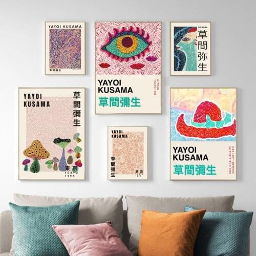 Pumpkin Flower Mushroom Vase Yayoi Kusama Wall Art Canvas Painting Nordic Posters And Prints Pictures For Living Room Home Decor