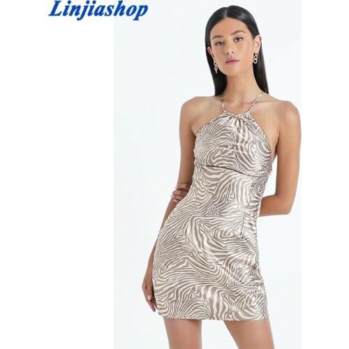 Vintage Animal Print Sexy Dress Fashion Women Backless Halter Bodycon Mini Dress Female Summer Night Out Vestido