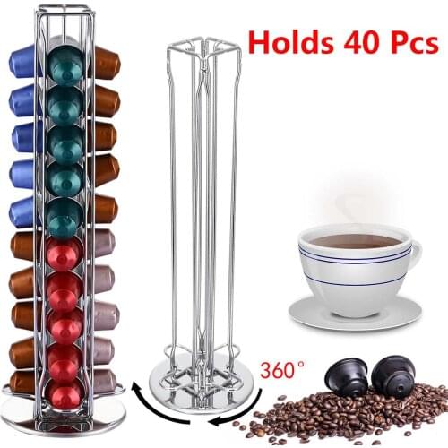 360° Rotating 40 Capsule Coffee Pod Holder Capsules Dispensing Tower Stand Fits for Nespresso Capsule Storage Coffee Stand