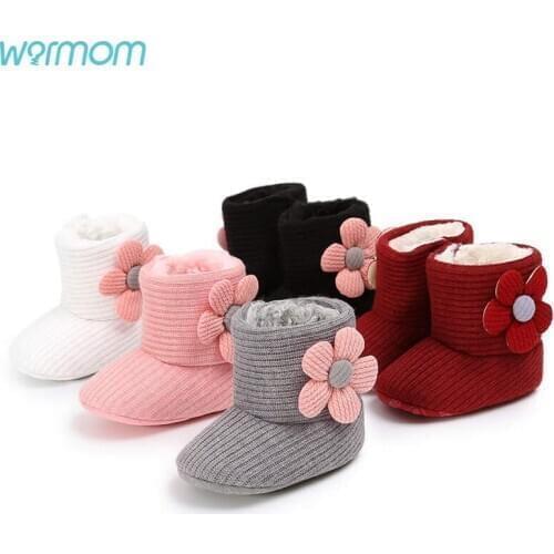 Warmom Cute Autumn Winter Infant Shoes Baby Girl Boy Bow Knot Baby Boots Casual Sneakers Non-slip Soft Soled Walking Shoes