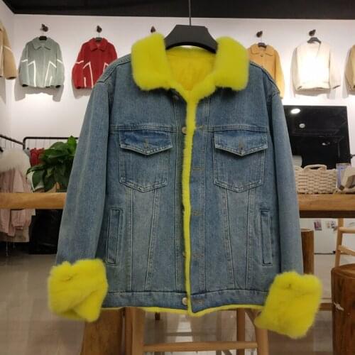 Brand New 2021 Real Fur Coat Winter Jacket Women Denim Parka Natural Mink Fur Duck Down Coat Thick Warm Streetwear Casual Luxury
