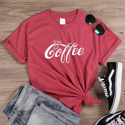 ONSEME Female T Shirt Enjoy Coffee Letter Print T Shirts Womens Streetwear Basic Cotton Tees Cola Tshirt Harajuku Slogan Tops