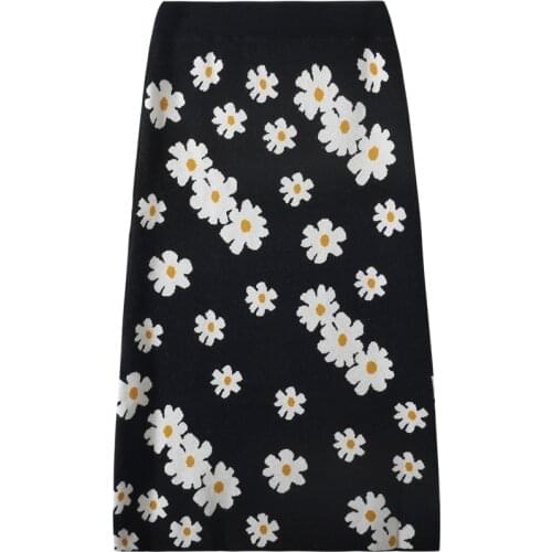 Autumn and winter womens floral knitted skirt mid-length chrysanthemum temperament self-cultivation versatile high-waist floral
