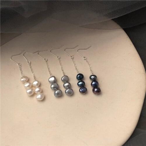 Female high quality natural fresh water genuine pearl baroque shape anti allergy 925 silver hook long dangling women earring