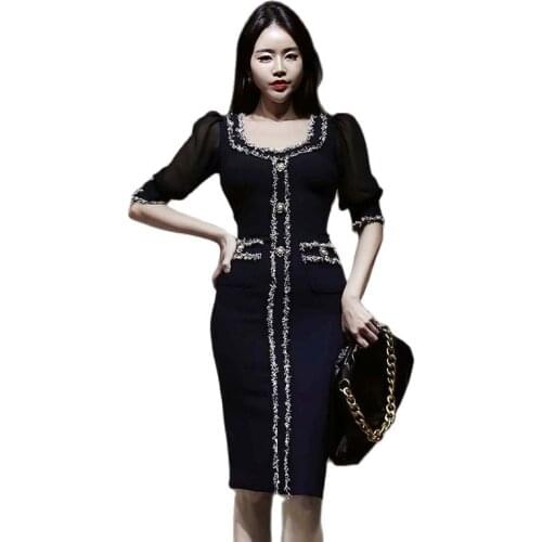 New spring and summer style tenperament fashion wrap buttocks bubble sleeve fastener thin sexy office for women dresses