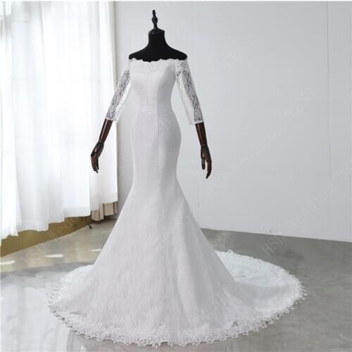 Sexy Wedding Dresses for Womer Appliques Robe De Mariee Elegant bride Lace Wedding Gown With Sleeve beautiful Mermaid Bridal