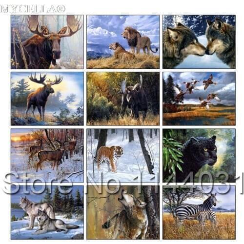 Animals 5D Diy Diamond Painting Cross Stitch Full Needlework Diamond Embroidery Moose Wolf Tiger Kits Diamond Mosaic Home Decor