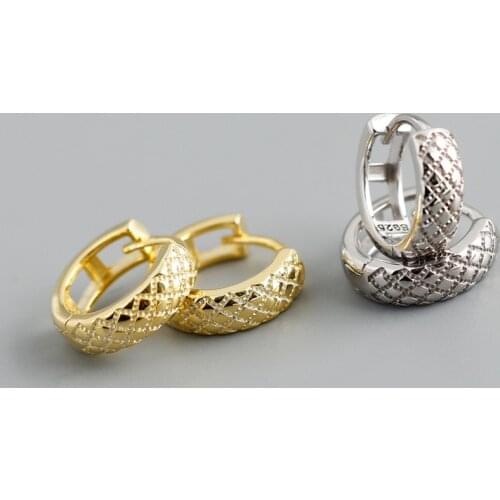 1Pair Piercing 925 Sterling Silver Hoop Earrings for Women 2021 Trend Jewelry Textured Surface Hoop Earrings for Teens