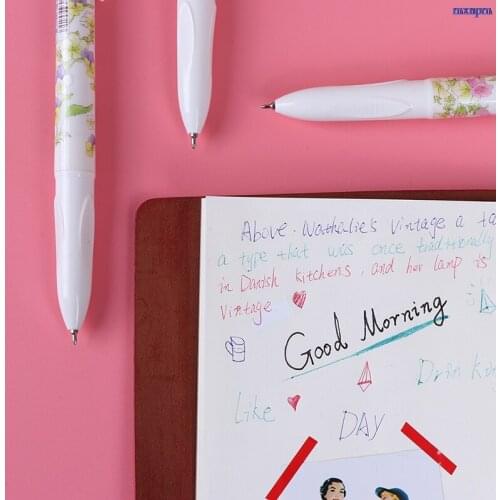 14.7cm 4 Colour Summer Flower Retractable Ballpoint Pen Black Blue Red Green Ink Rubber Grip Stationery Office School Supplies