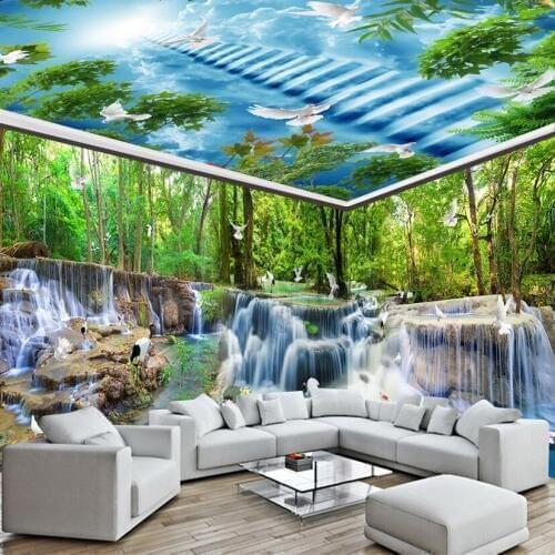 Custom 3D Photo Wallpaper Wall Cloth Forest Waterfall Nature Landscape Large Murals Living Room Bedroom Wallpaper Wall Covering